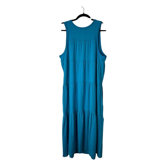 Athleta Drop In Tiered Dress Womens 1X Blue Sleeveless Tank Button Front Midi - Picture 4 of 11